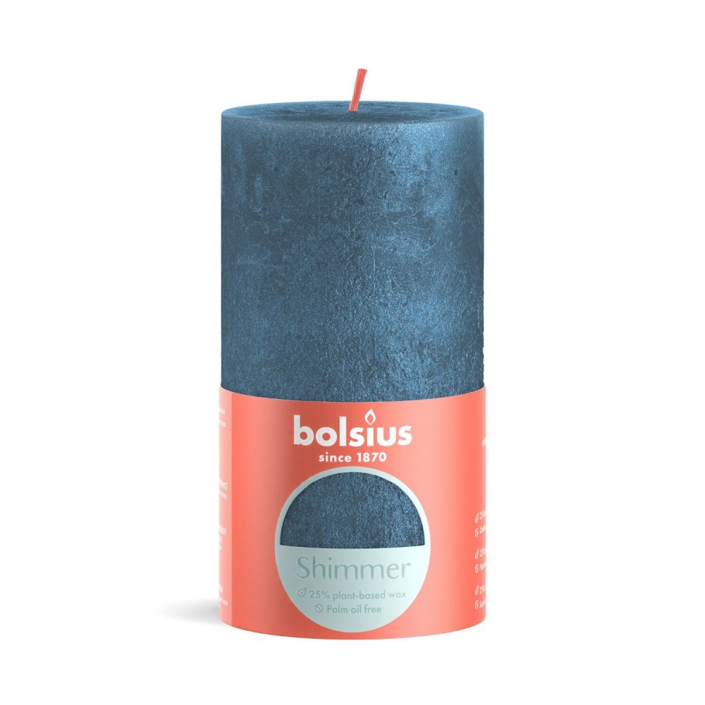 Bolsius Stompkaars Rustiek 13 x 6,8 cm Shimmer Blue