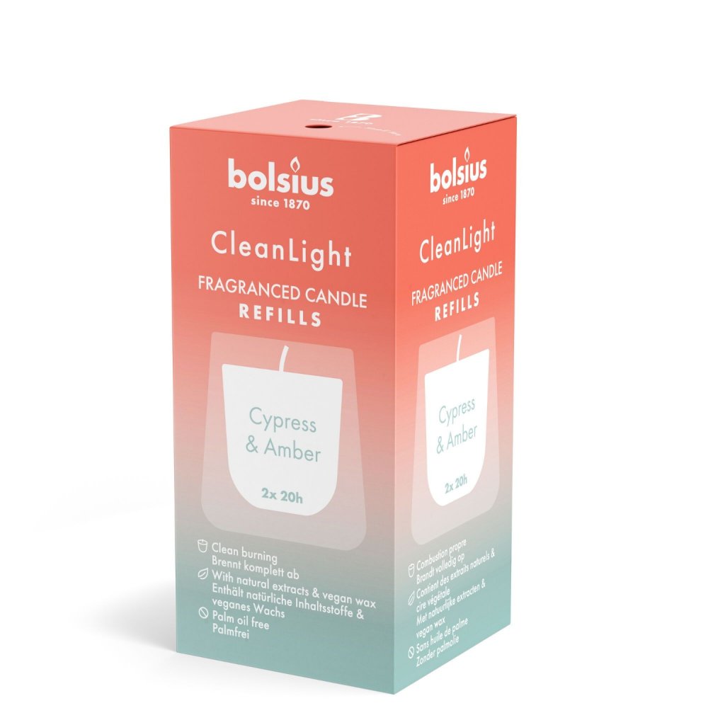 Bolsius Navulling Clean Light pack 2 Cypress & Amber