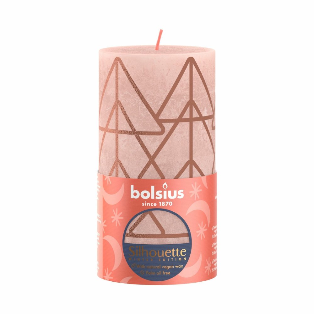 Bolsius Stompkaars Rustiek 13 x 6,8 cm Misty Pink met print