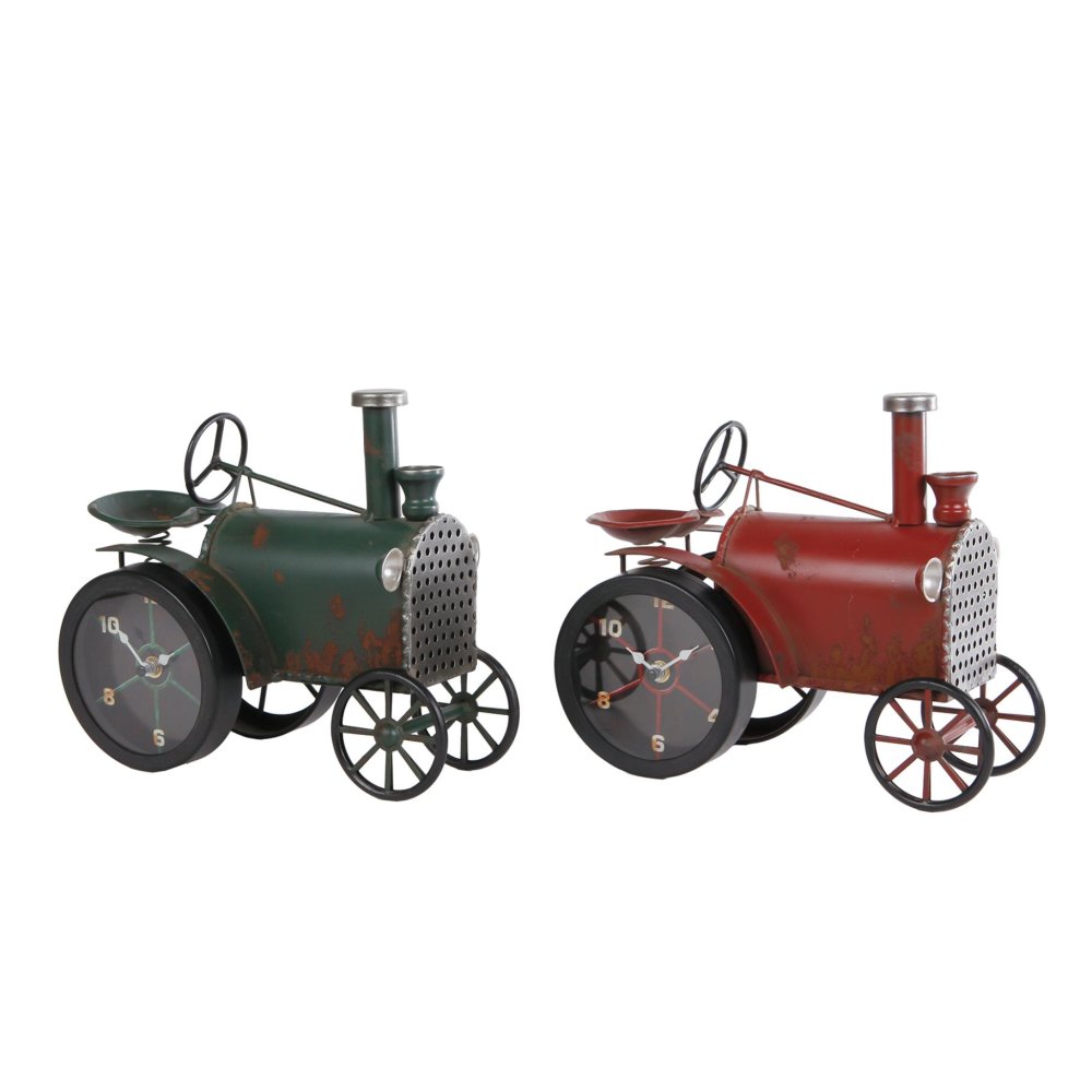 Klok "Tractor" rood/groen metaal 28,5x15x23,5 cm 2 assorti