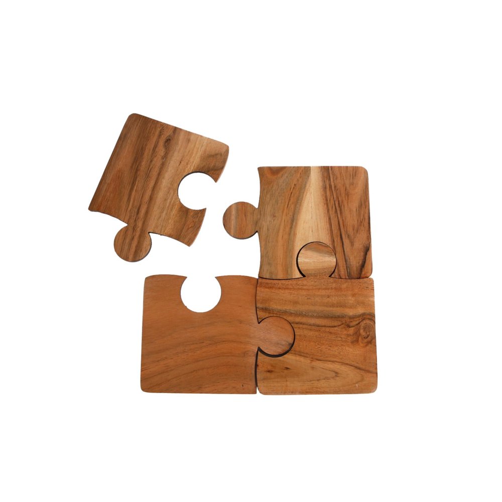 Onderzetters "Puzzle" naturel acacia 4 stuks 10x 13x0,6 cm