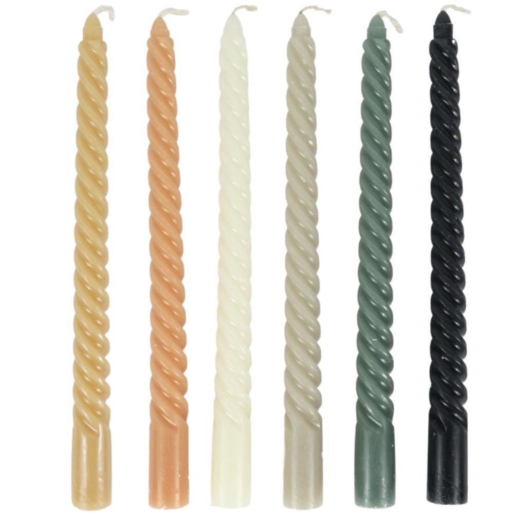 Kaars twist diner 25 cm 6 assorti set van 3