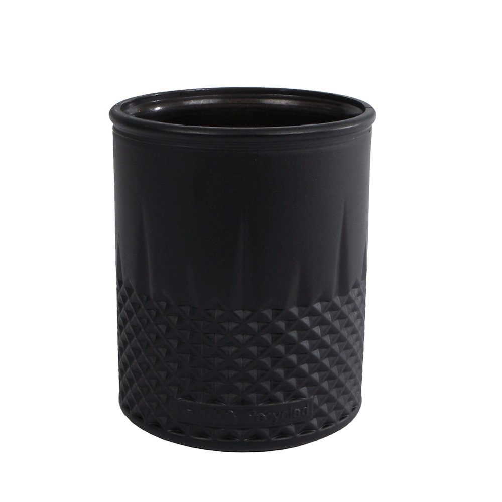 Theelichthouder Diamond mat zwart glas 9x9x10,5cm