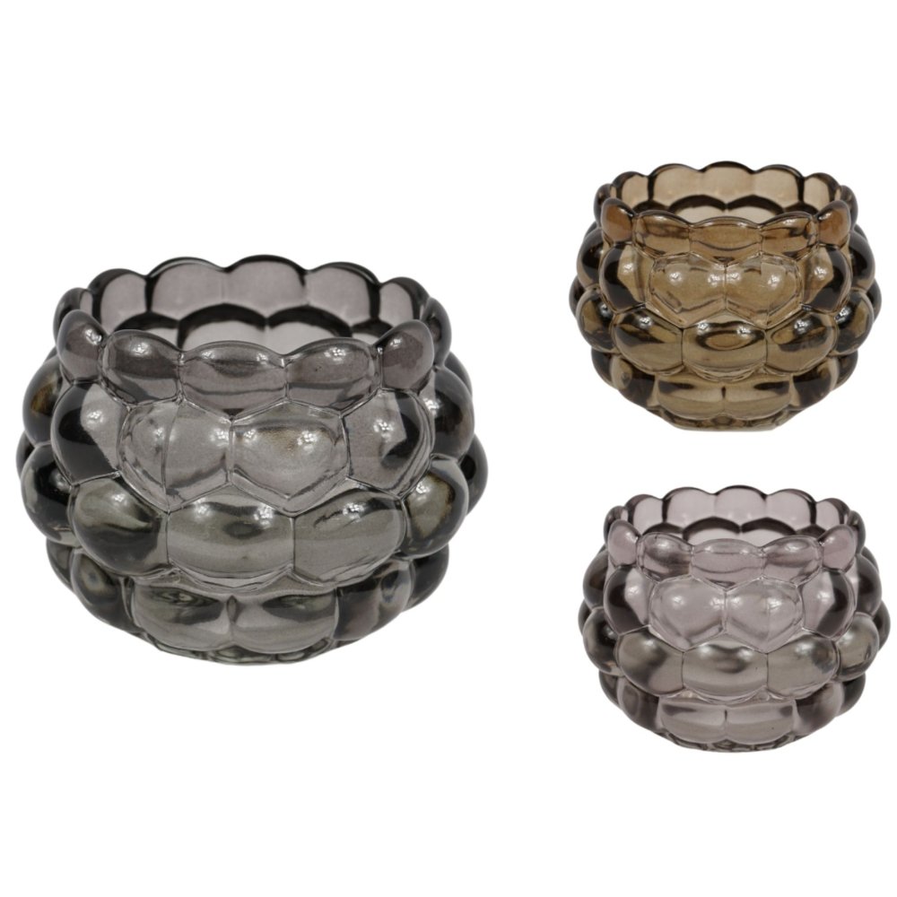 Theelichthouder glas 11,5 cm 3 assorti