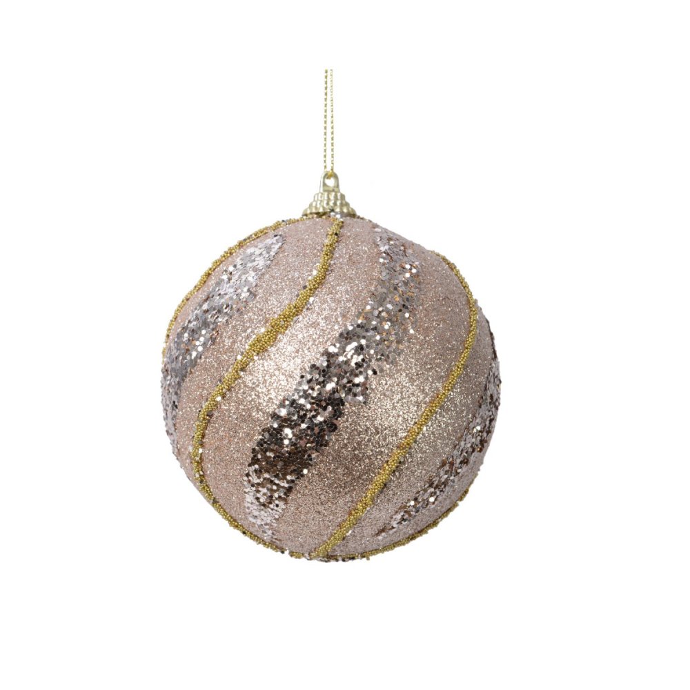 Kerstbal foam glitter swirl licht goud 10 cm