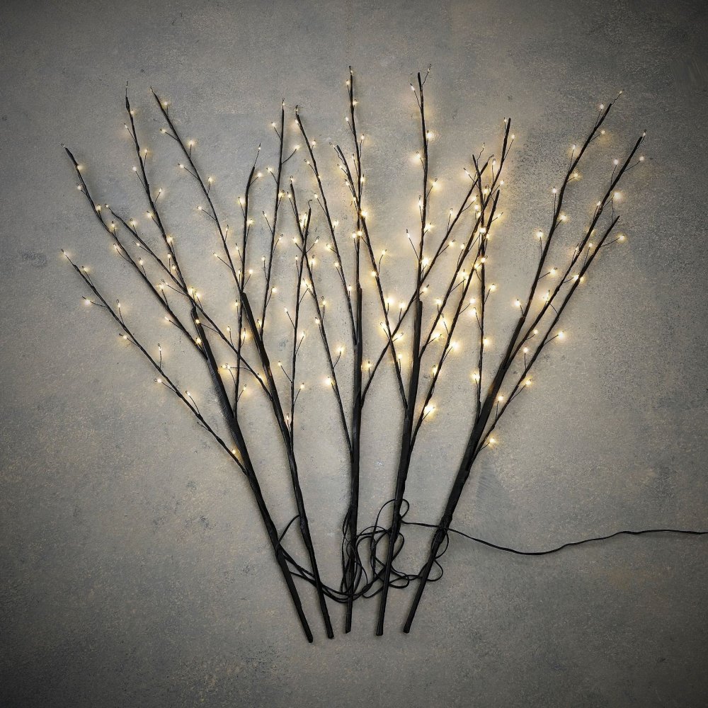 Tak led zwart warm wit 200led IP44 5 stuks en timer - h90xd30cm