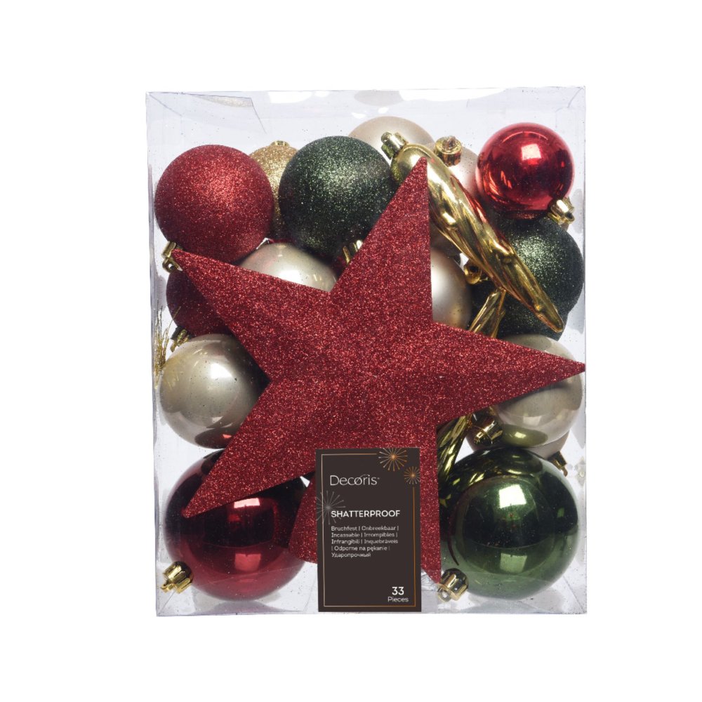 Kerstballen kunststof shiny, matt, glitter mix