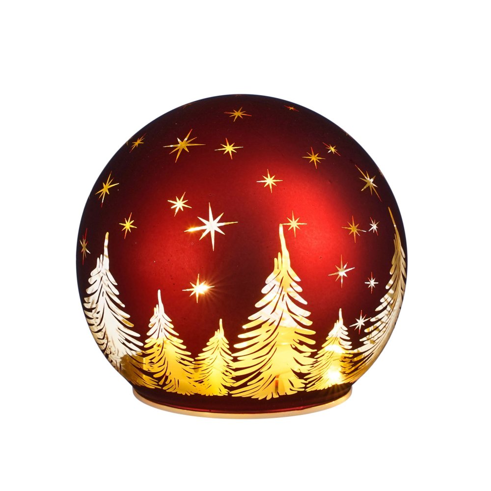 Decoratie bal glas rood led battery operated l12xb12xh11cm