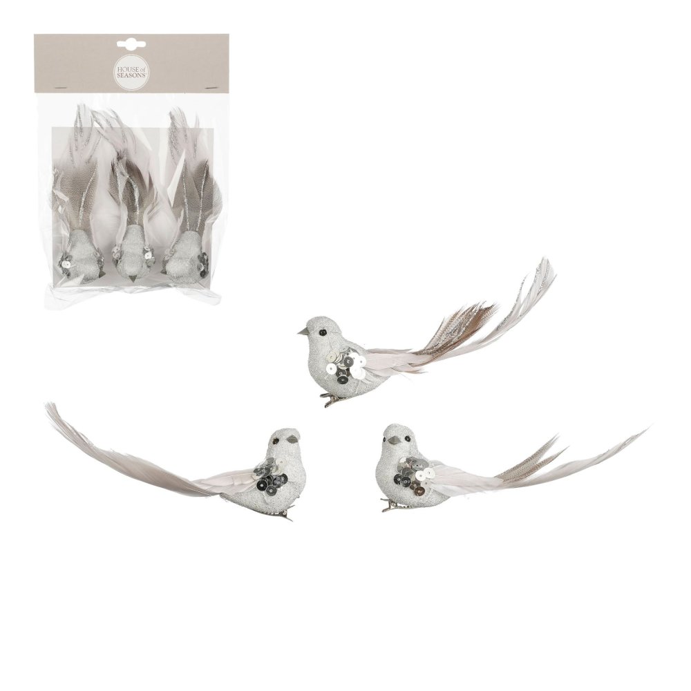 Clip vogel zilver 3 stuks - l16xb4,5xh5cm