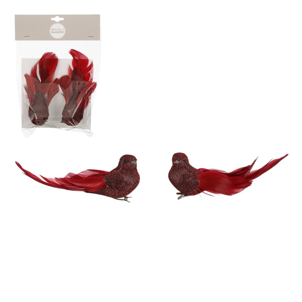Clip vogel rood 2 stuks - l8xb5xh6,5cm