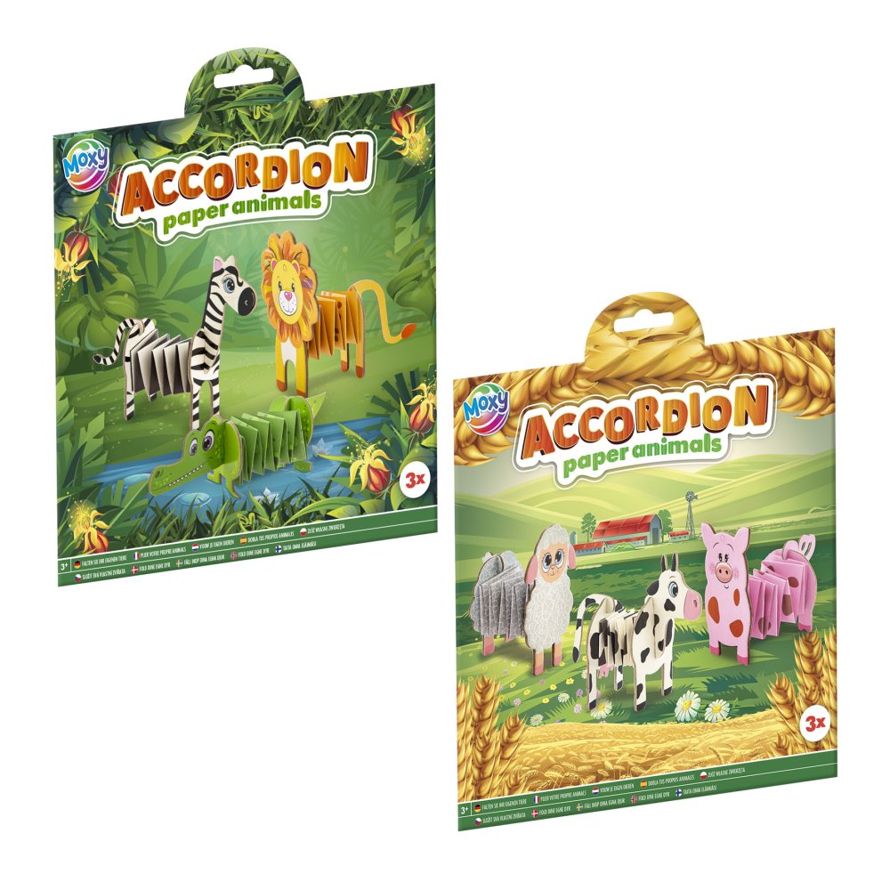 Papier knutselen Accordion dieren 3 stuks 2 assorti
