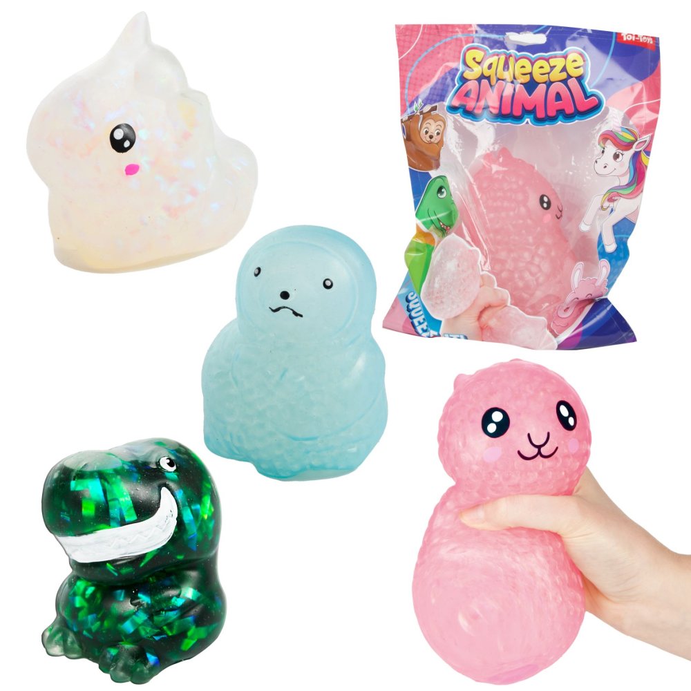 FUN knijpdier 15 cm Aqua Blob met glitterlint 4 assorti
