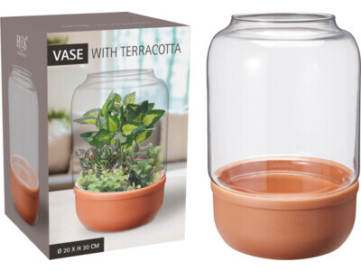 Vaas glas met terracotta bodem
