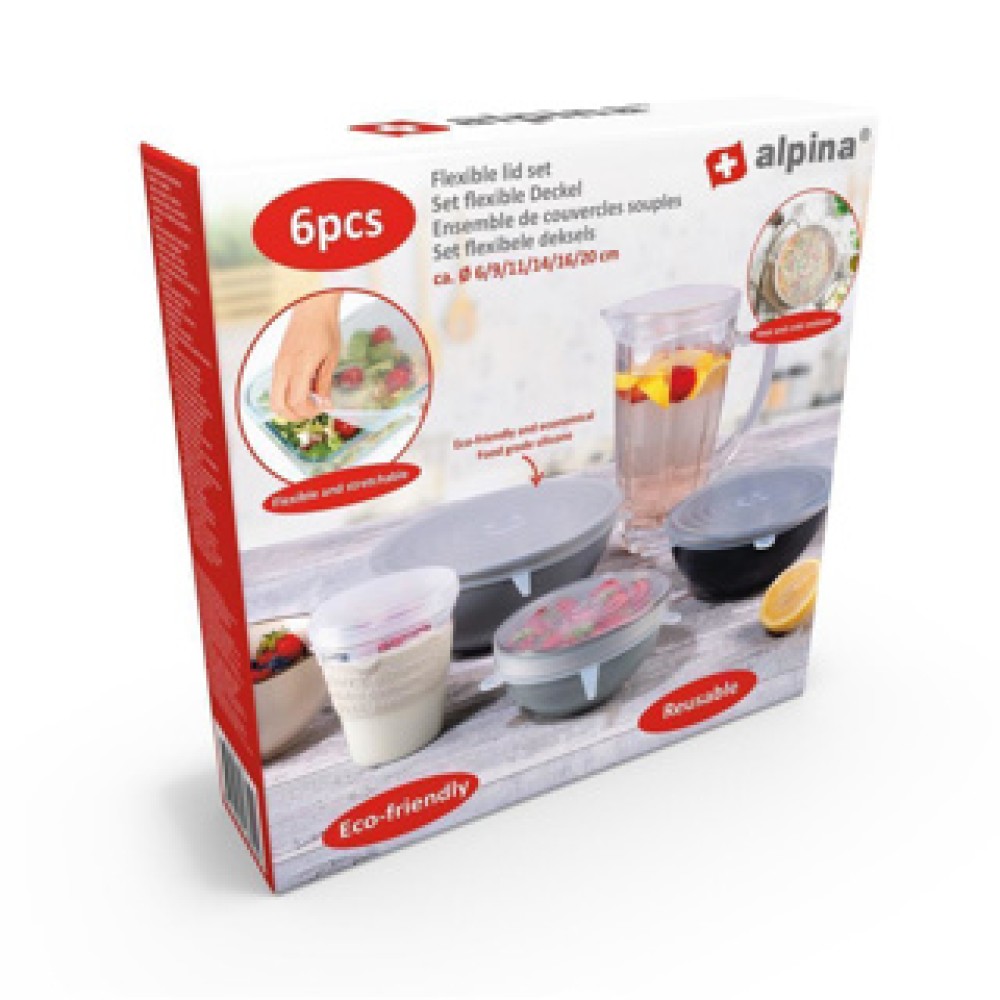 Alpina Reusable Silicone Lids 6 Pieces Diameter 6/9/11/14/16/20 cm