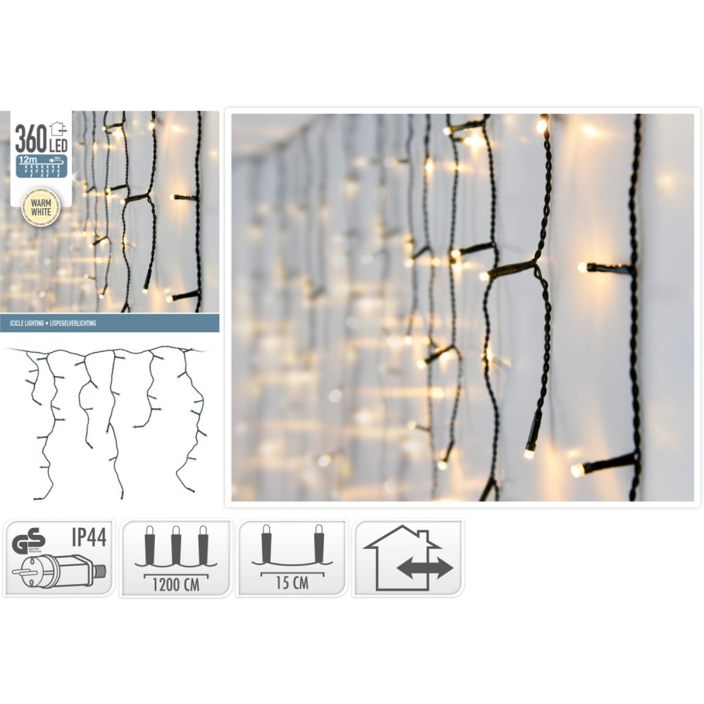 Kerst Kest Ijspegelverlichting 360 Led Warm Wit Buiten 1200X52Cm, Ip44 Adapter Ce/Kema