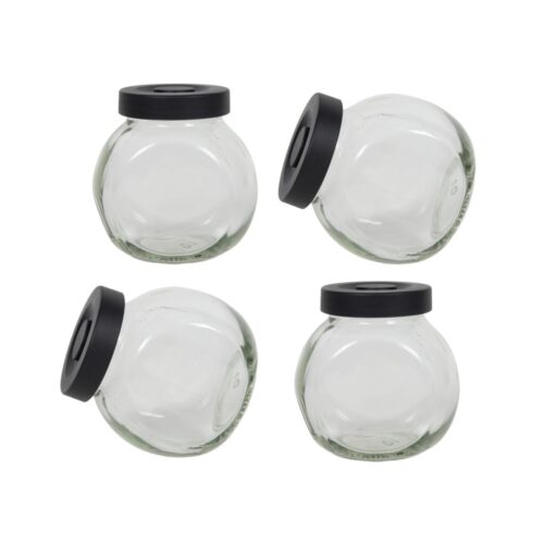 Herb jar Glass 4 Pieces Cover Matt Black 175 ML