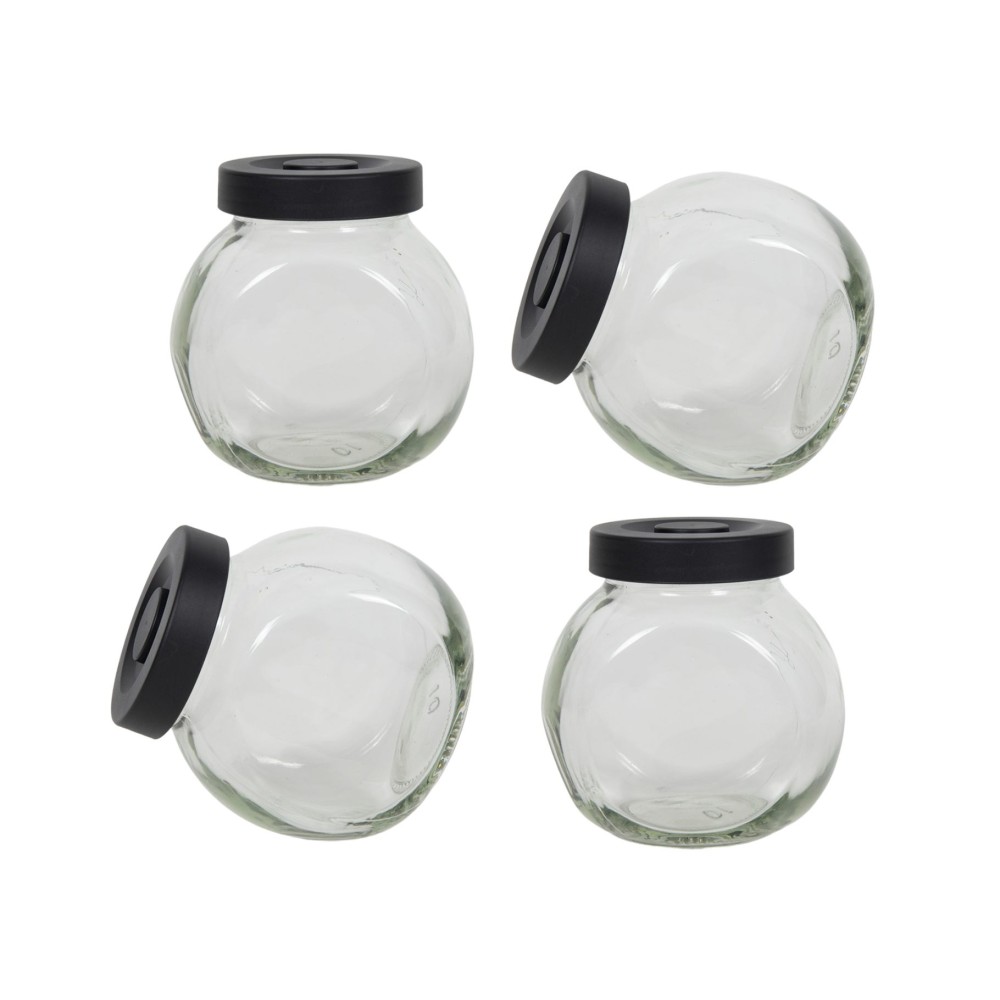 Herb jar Glass 4 Pieces Cover Matt Black 175 ML