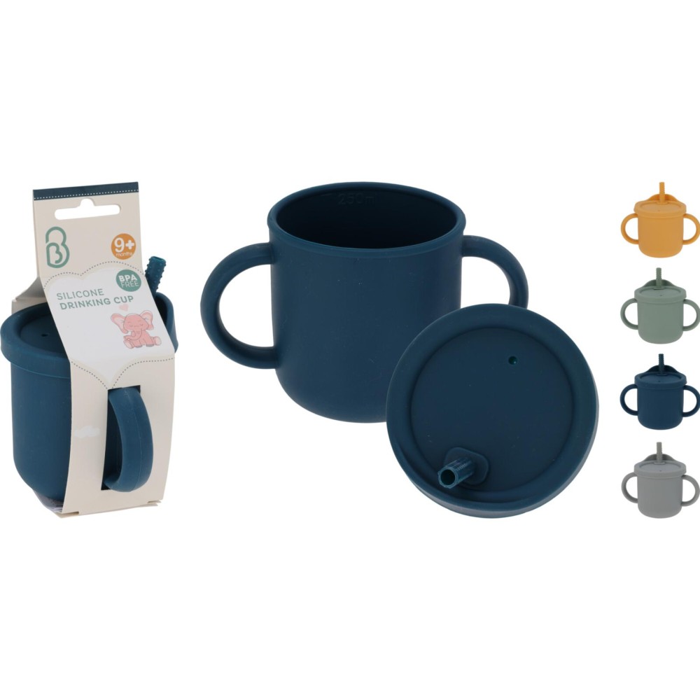 Drinkbeker m handvaten 250ml/8.4oz silicone 5 asst (assortiment – willekeurige uitvoering)