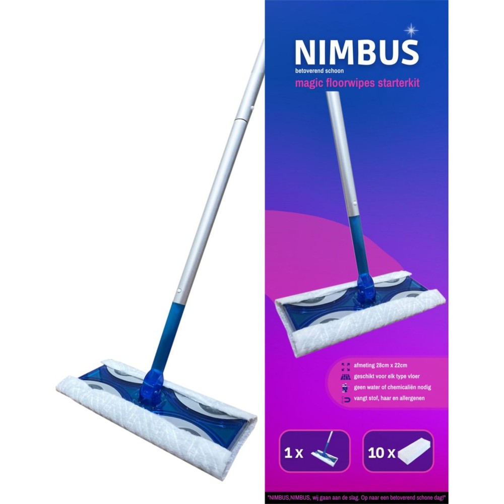 Nimbus magic floor wiper starter kit with 10 Wipes 28x22 cm