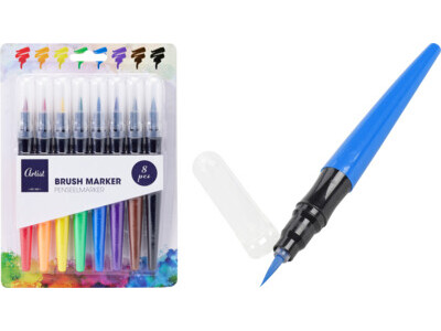 Brush tip pen set van 8sts