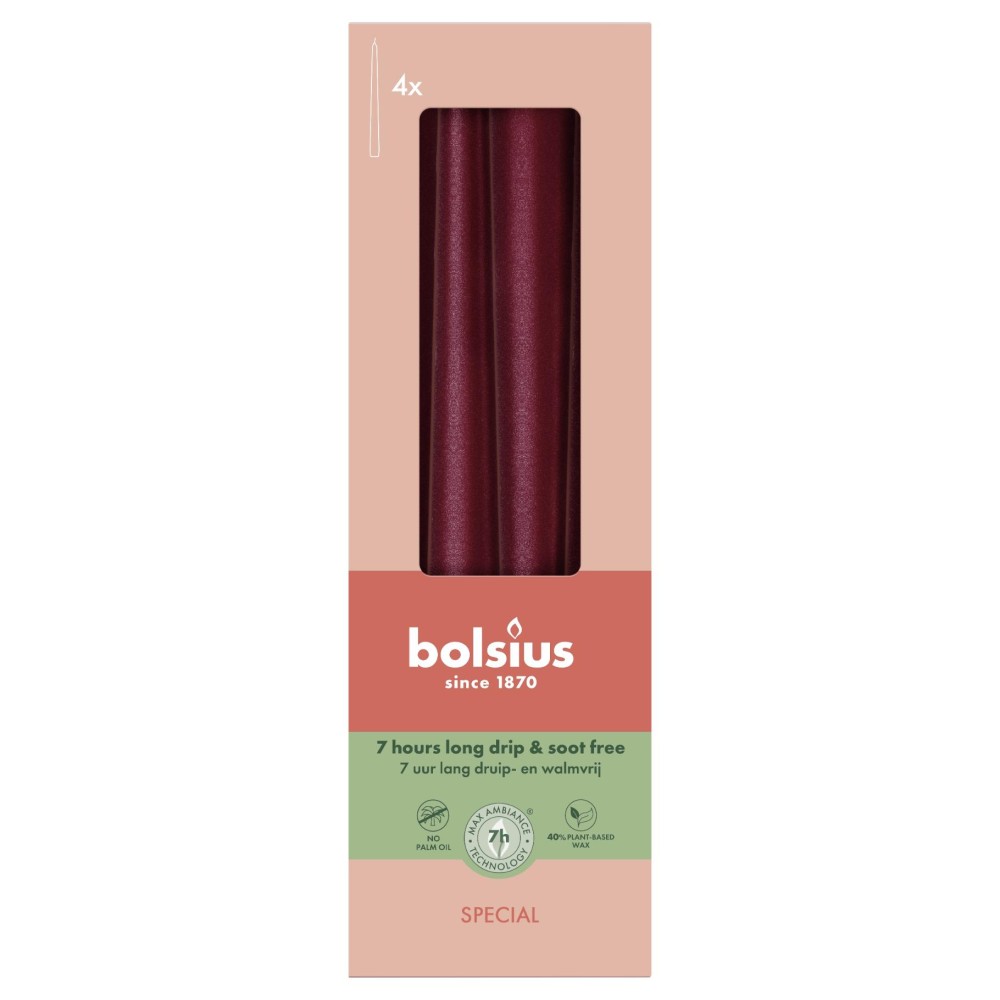 Bolsius gotische kaarsen 245/24 doos 4 metallic red
