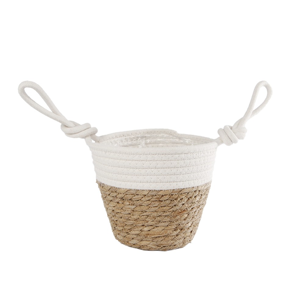 Mand Blois S natural reed/creme cotton pot 15 18x12x29cm