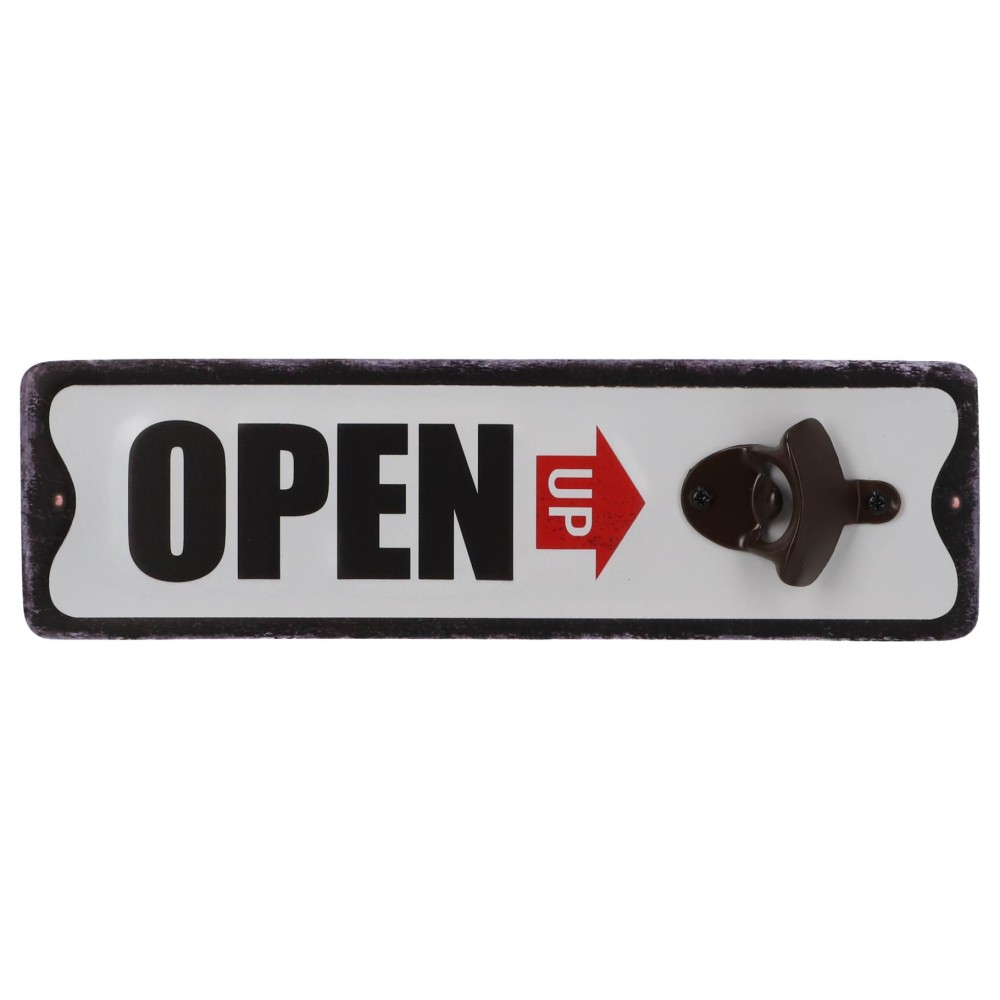 Bieropener "Open Up" zwart/wit metaal 10,5x36x3,5 cm