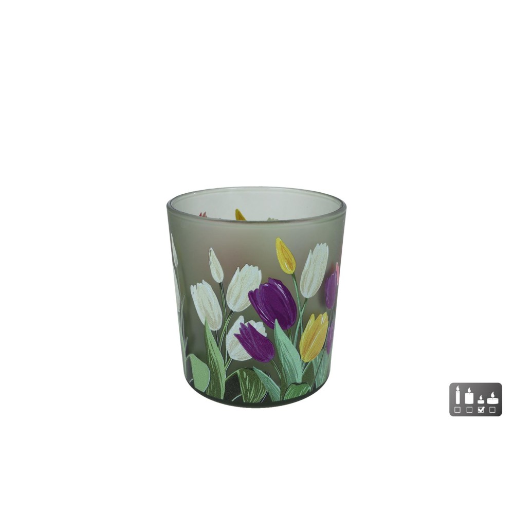 Theelichthouder Tulp S multicolor glas 7,5x7,5x8cm