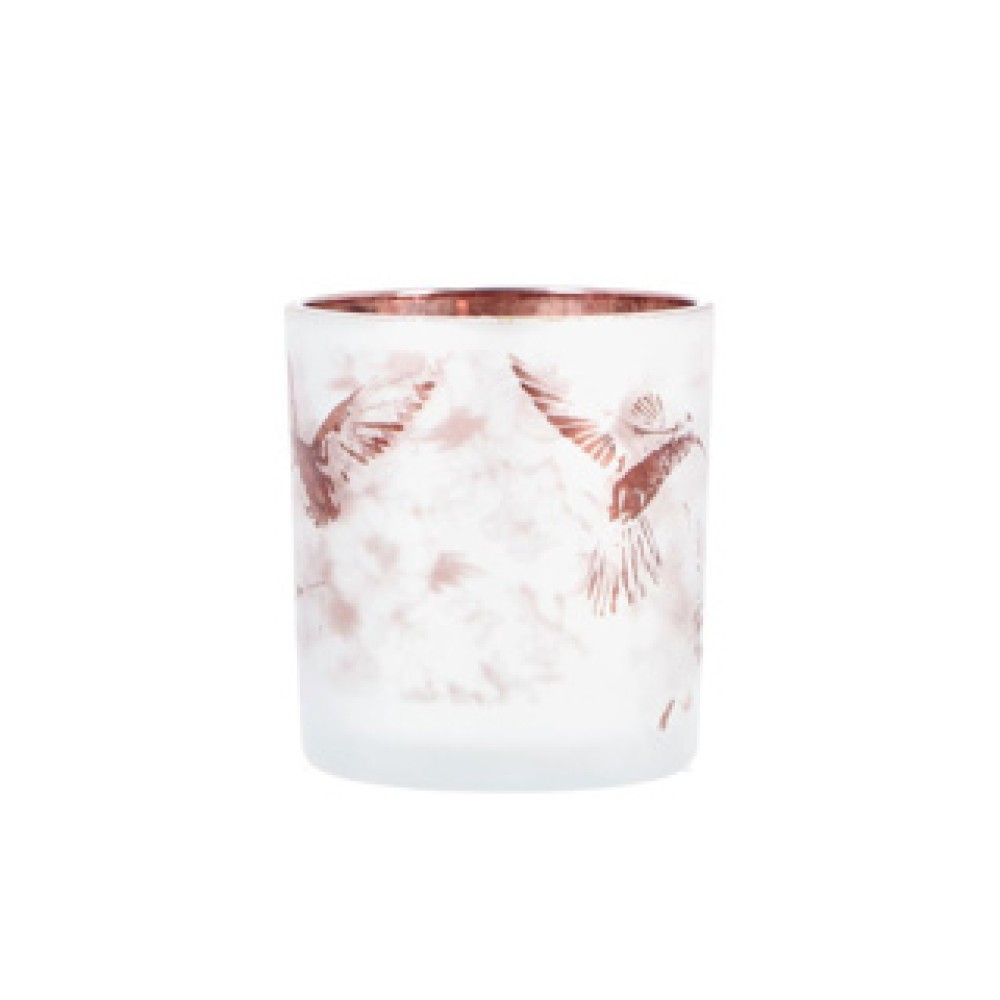 Tea Light Holder Hummingbird S white/brown glass 7,5x7,5x8cm
