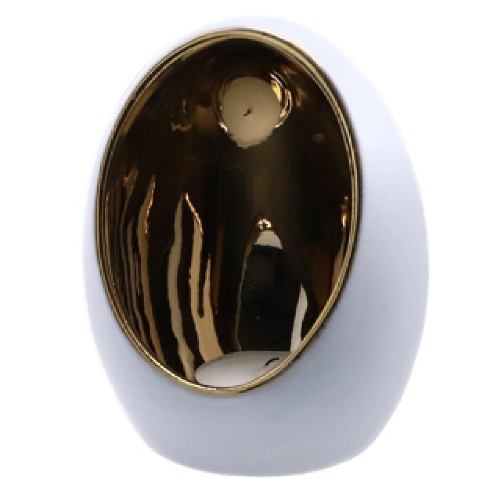 Theelichthouder Pim S goud/wit aardew 9,5x9,5 x12,5cm
