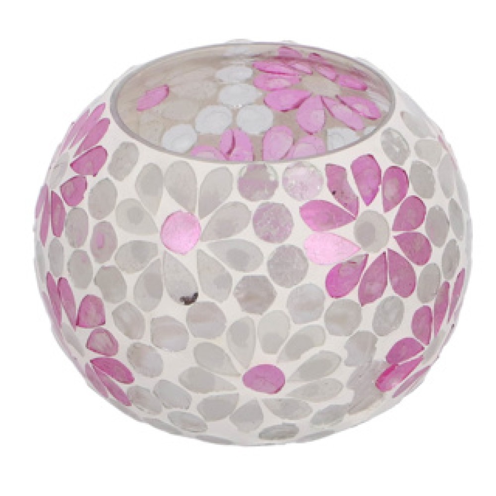 Windlicht Holly L wit/roze bol glas 10x14x14cm