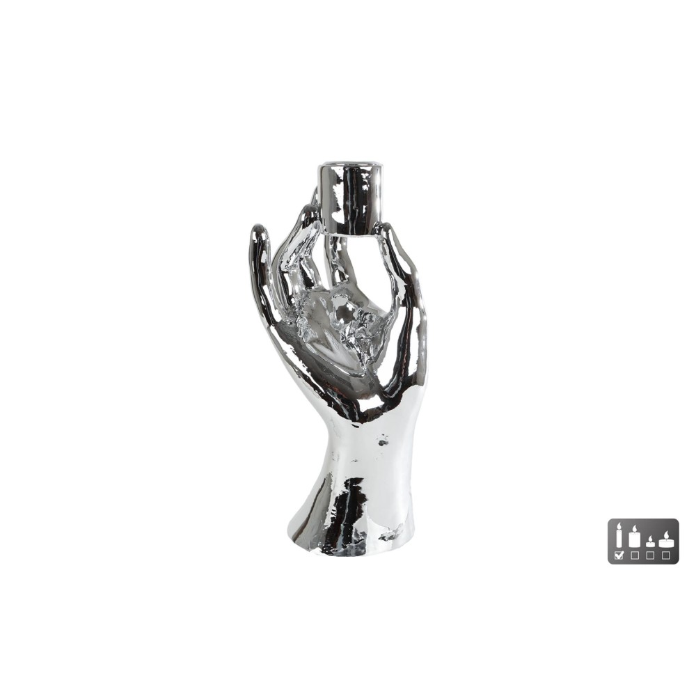 Kandelaar Hand zilver polystone 10x8x21cm