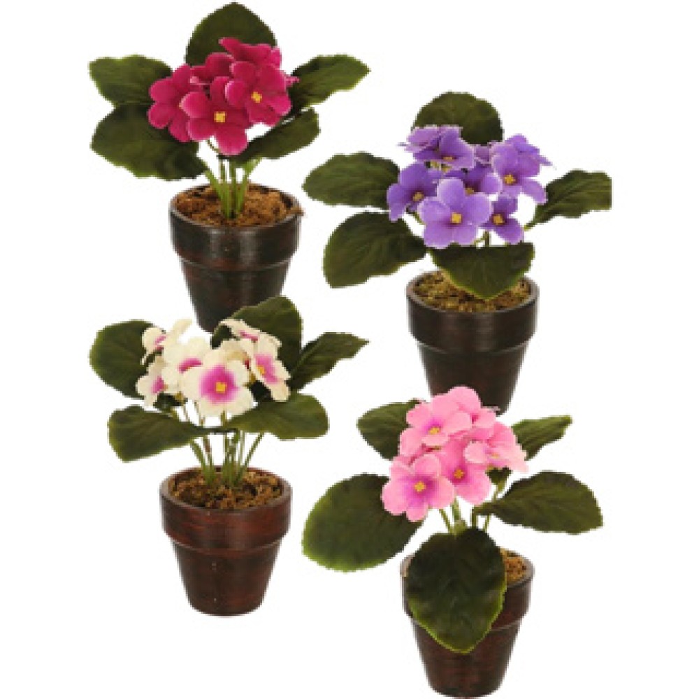 Kunstplant in pot Kaaps viooltje 16 cm 4 assorti (assortiment – willekeurige uitvoering)