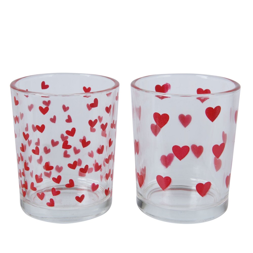 Theelichthouder glas hartjes 2 assorti (assortiment – willekeurige uitvoering)