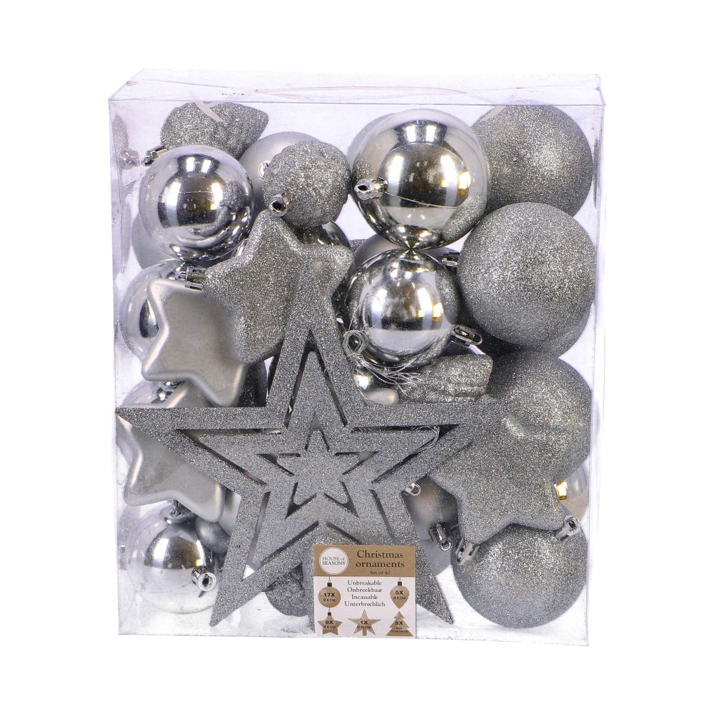 Tree decoration unbreakable silver 40 pieces