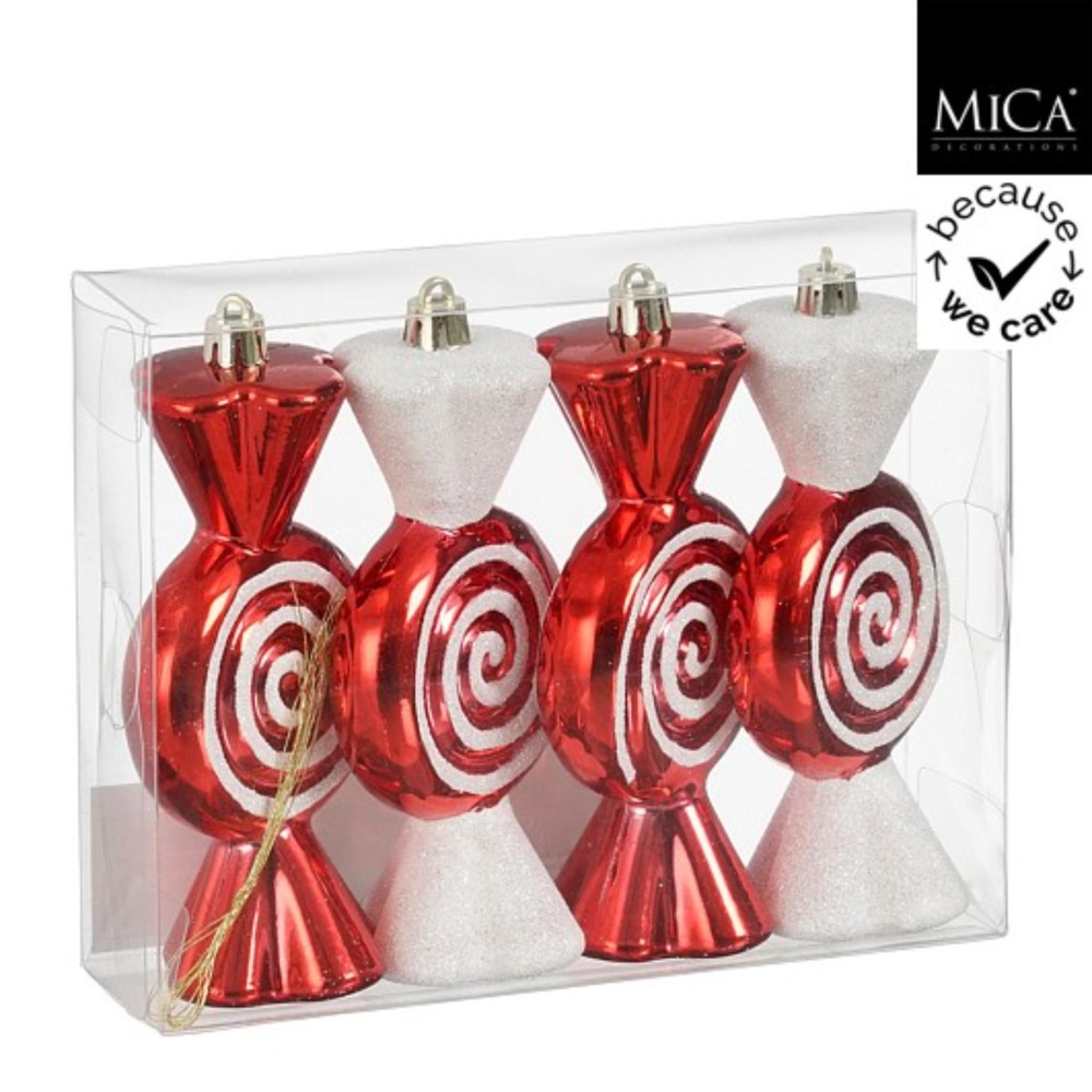 Ornament candy red 4 pieces - l 12.5xb6xh4,5cm