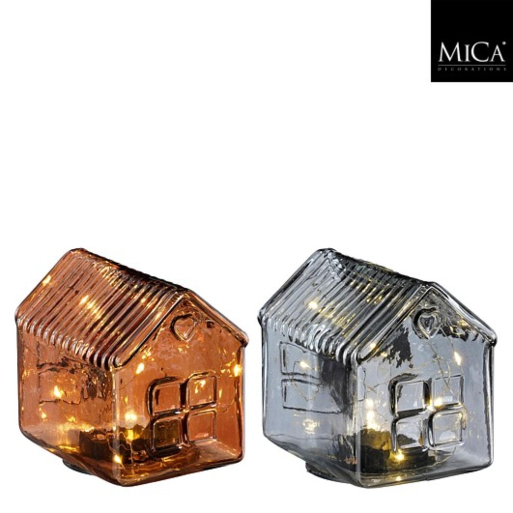 Decoration house grey brown led battery operated - l12xb9,5xh11,5cm