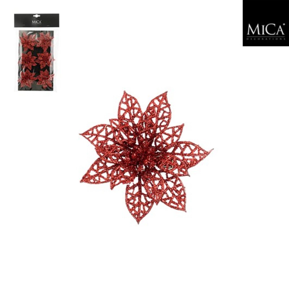 Clip poinsettia red 6 pieces - h1xd8cm