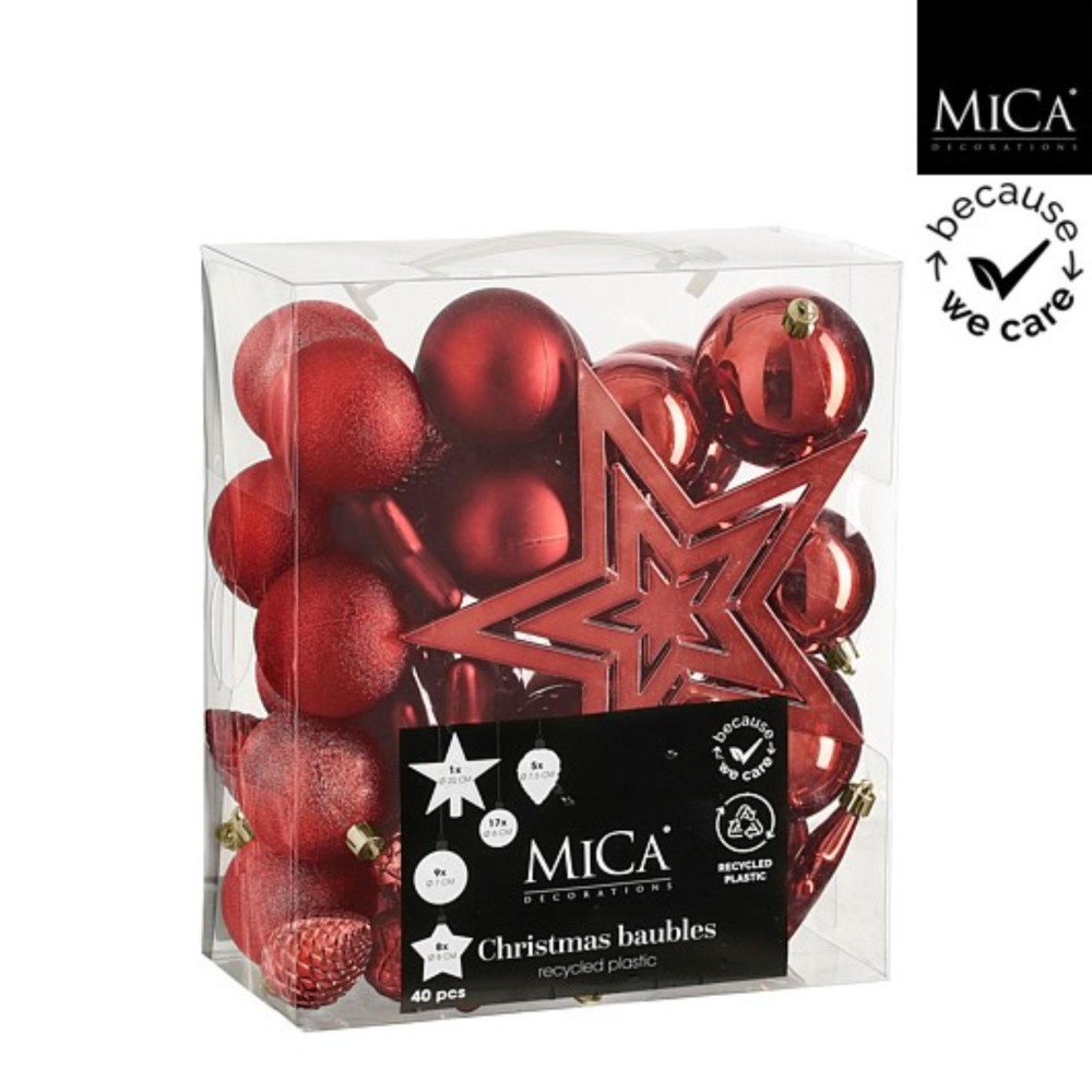 Boom decoratie onbreekbaar rood 40 stuks - d8cm