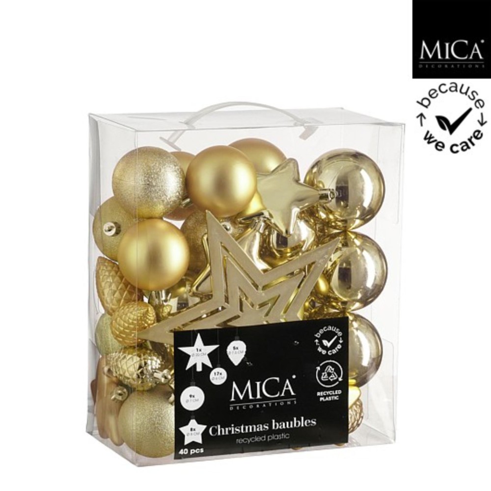 Tree decoration unbreakable gold 40 pieces - d8cm