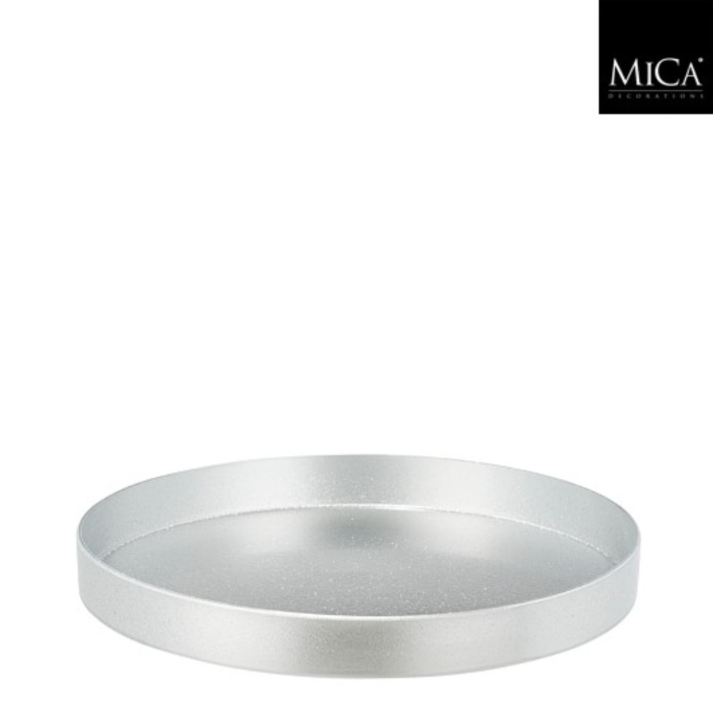 Mila decoratie tray recycled plastic zilver h3xd27cm