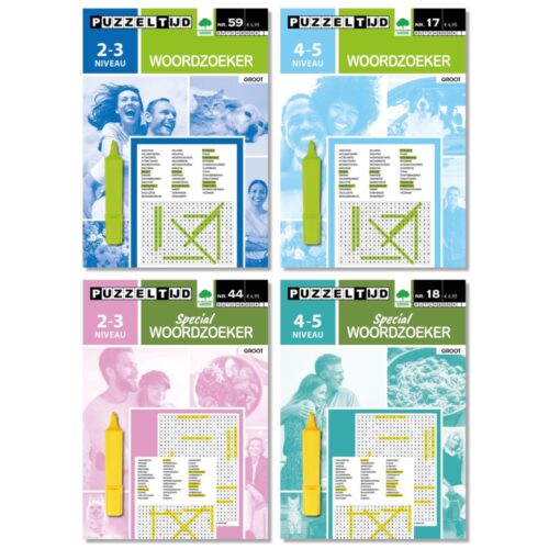 Puzzelboeken woordzoeker 4 assorti (assortiment – willekeurige uitvoering)