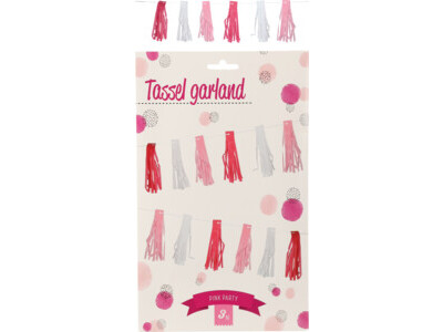 Tassel slinger 20 sts roze/wit