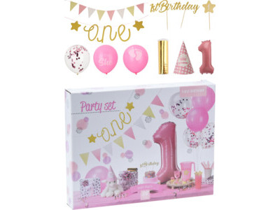 Party set 1st birthday pink in