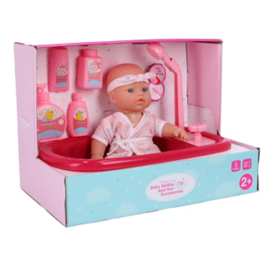 My Beautiful Dollsroom poppenbadje met douchefunctie, pop en set van 5 accessoires