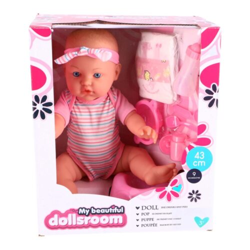Pop 43 Cm Drink & Plastic With 9 Accessories Dolls Room