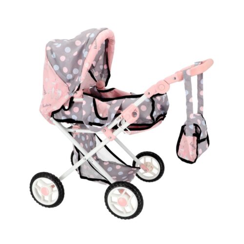 Poppenwagen 2 in 1 grijs/roze 66,5x37x69 cm