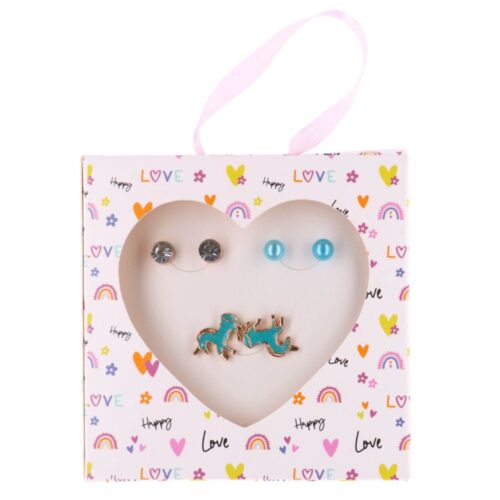 Happy Love Earring Set Blue Horses 3 Pieces