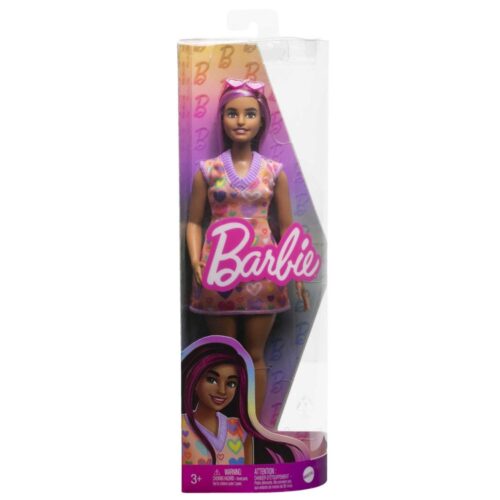 Barbie doll fashionista hearts dress dark hair