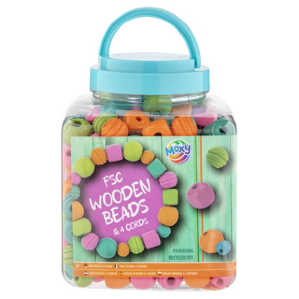 Houten kralen in emmer 400 gram 2 assorti (assortiment – willekeurige uitvoering)